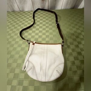 Coach White and Brown Crossbody Bag with Adjustable Strap